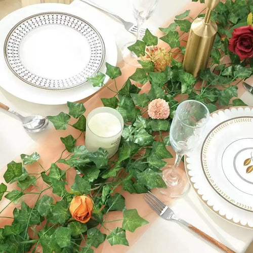 2.1M Green Ivy Leaf Hanging Vine Artificial Garland Silk Wall Plant Home Garden Decoration Wedding Party DIY Fake Wreath Leaves